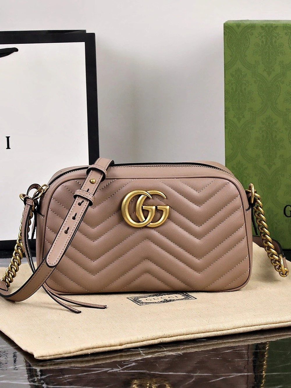 🥃GUCCI Marmont Matelasse Shoulder Bag Dusty Pink